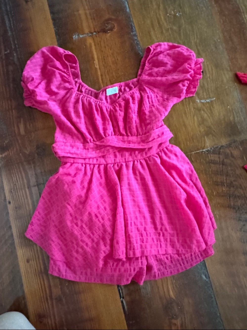 Altar'd State Hot Pink Puff-Sleeve Romper